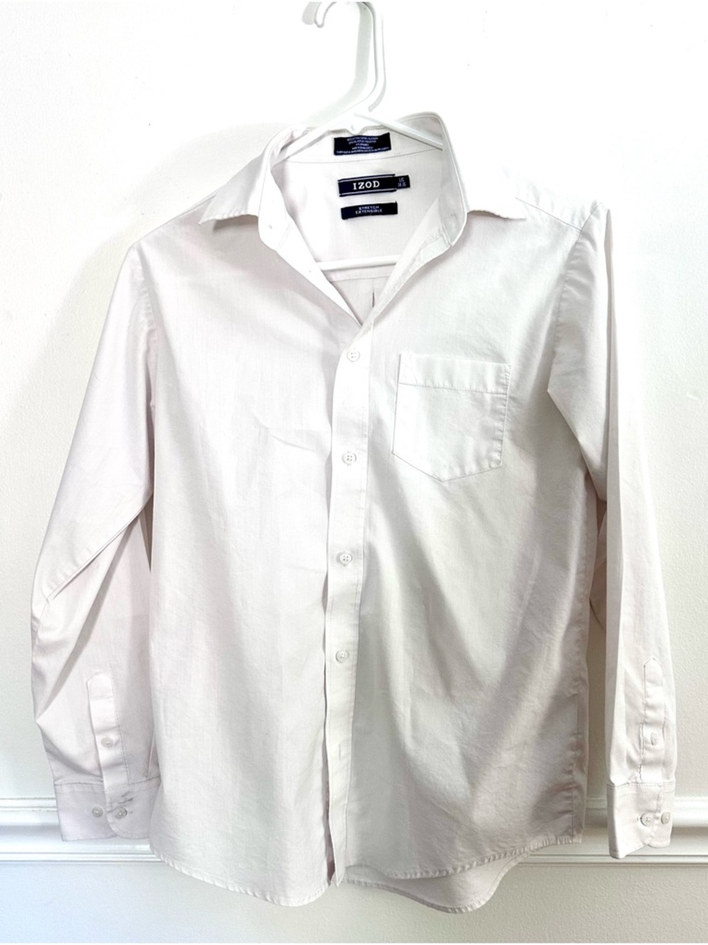 IZOD Boys White Long Sleeve Button Down Dress Shirt Size L 14/16 Stretch
